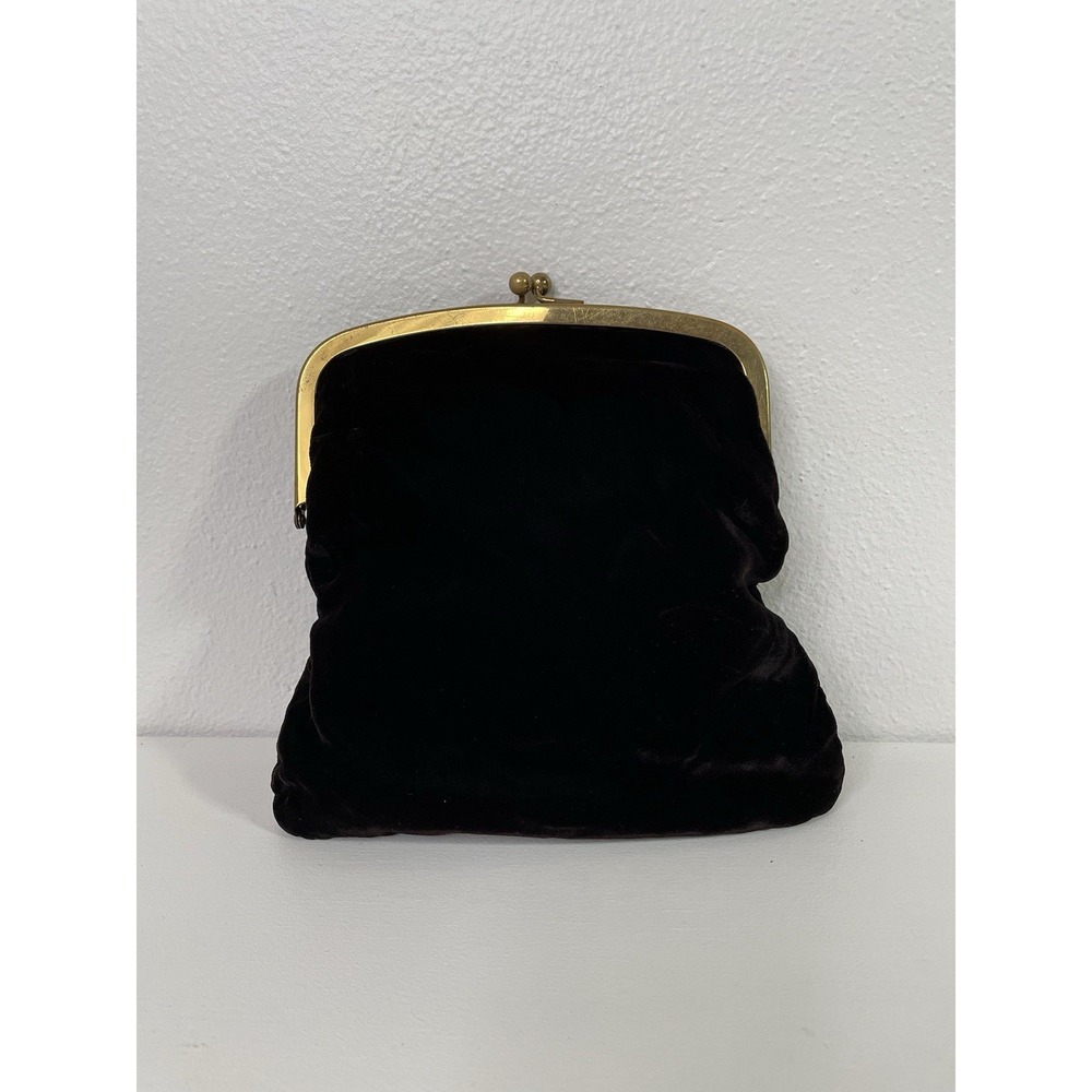Vintage Black Velvet Clutch Kiss Lock Purse Cocktail Party Wallet